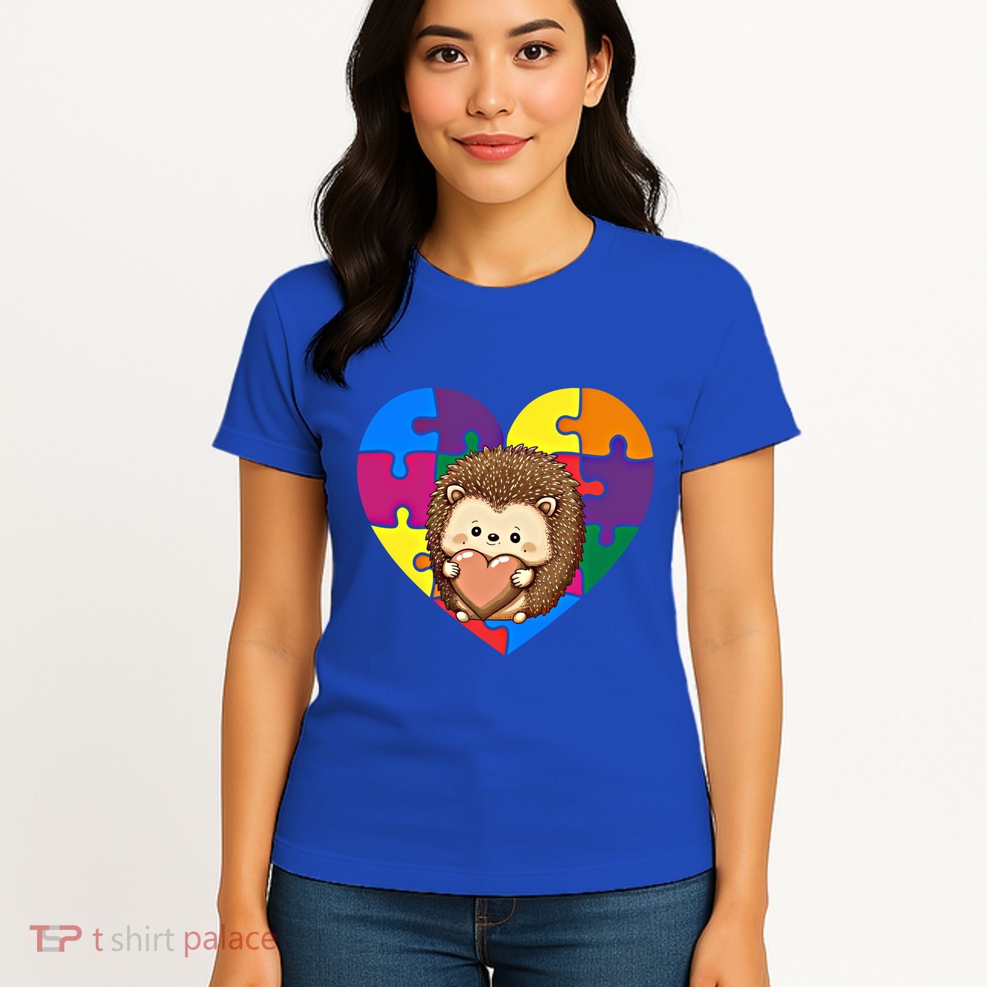 Autism Awareness Hedgehog Heart ValentineS Day Puzzle Piece Funny Gift Women's T-Shirt