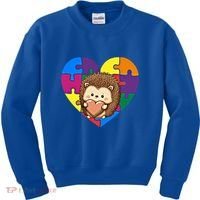Autism Awareness Hedgehog Heart ValentineS Day Puzzle Piece Funny Gift Kids Sweatshirt thumb 0