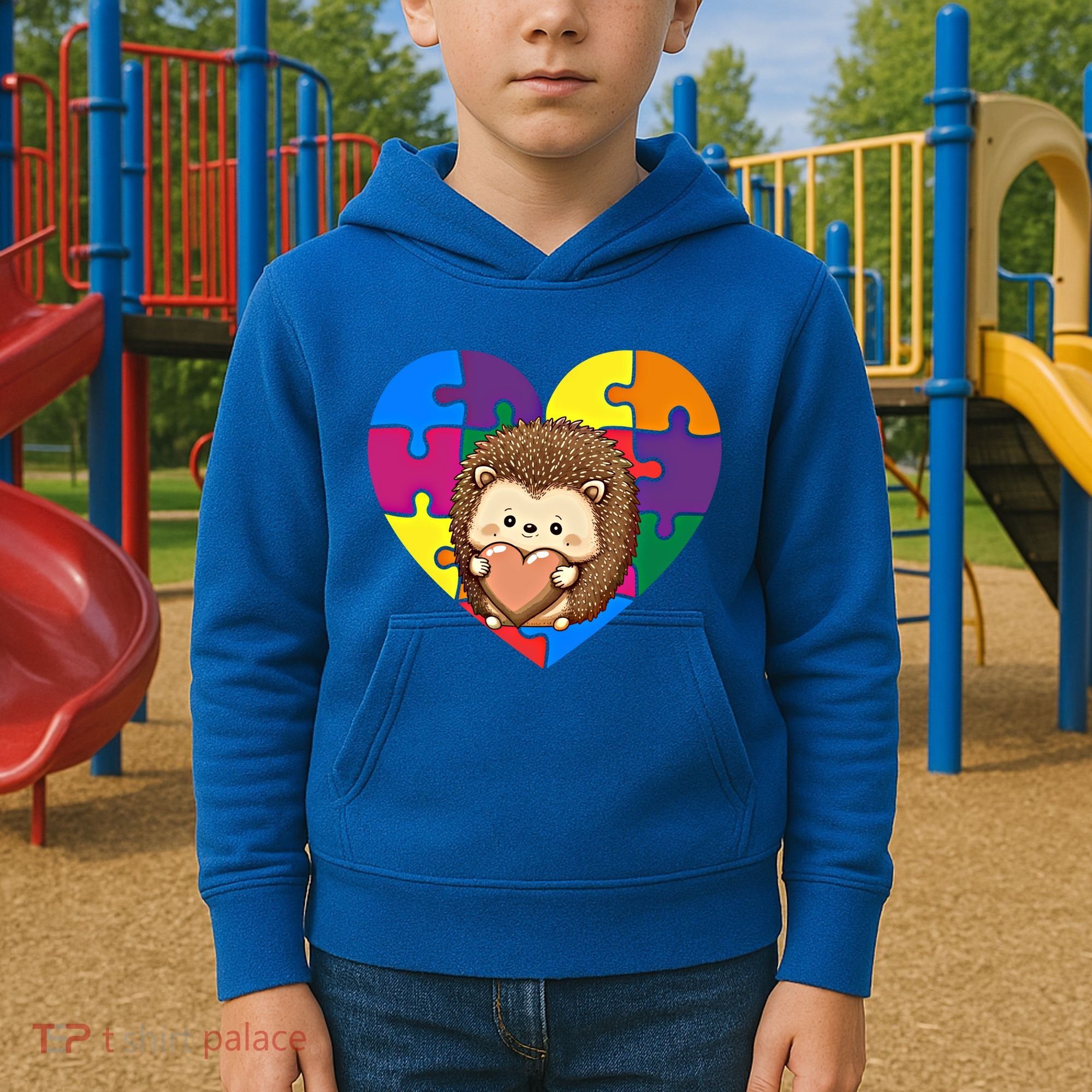 Autism Awareness Hedgehog Heart ValentineS Day Puzzle Piece Funny Gift Kids Hoodie