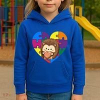 Autism Awareness Hedgehog Heart ValentineS Day Puzzle Piece Funny Gift Kids Hoodie thumb 3