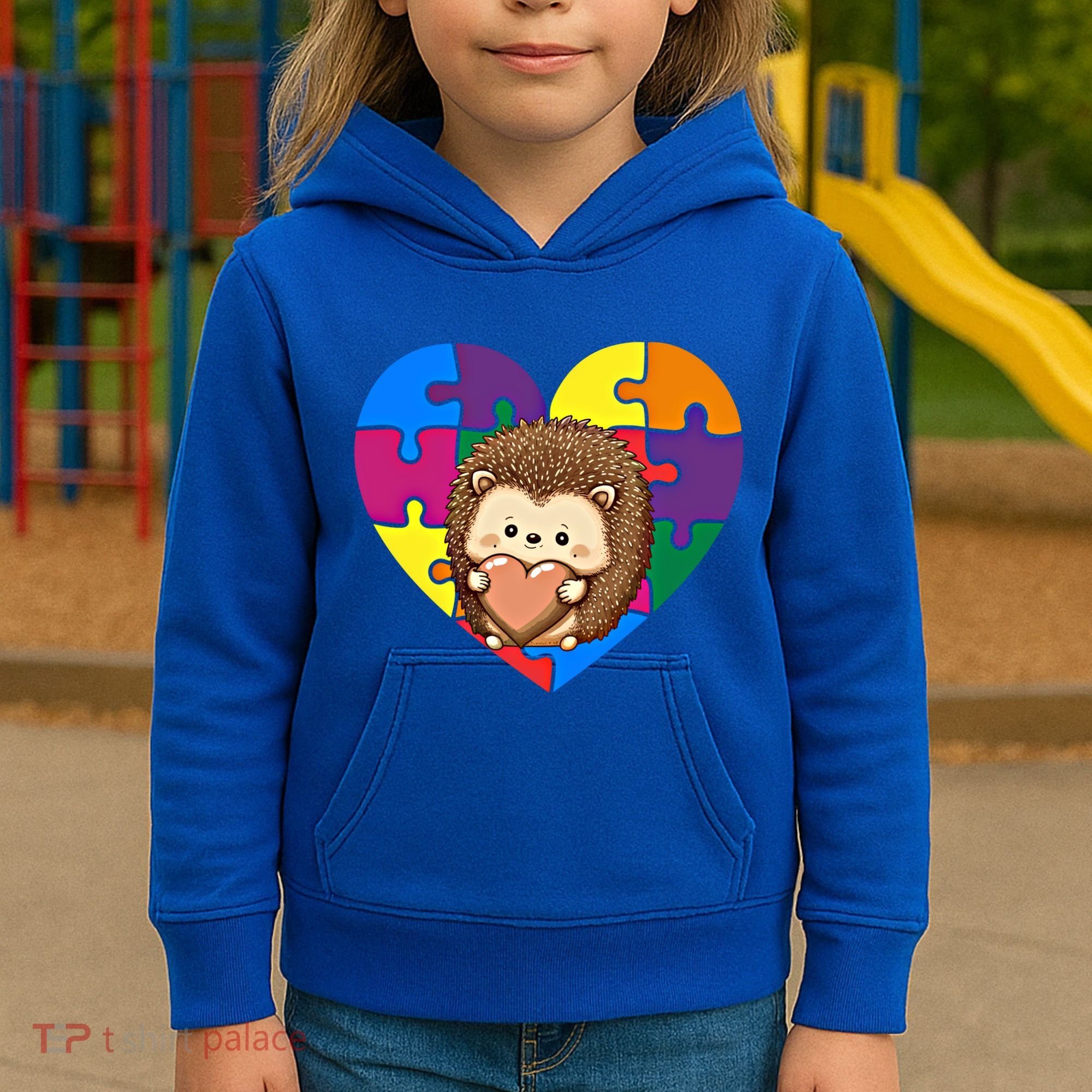 Autism Awareness Hedgehog Heart ValentineS Day Puzzle Piece Funny Gift Kids Hoodie