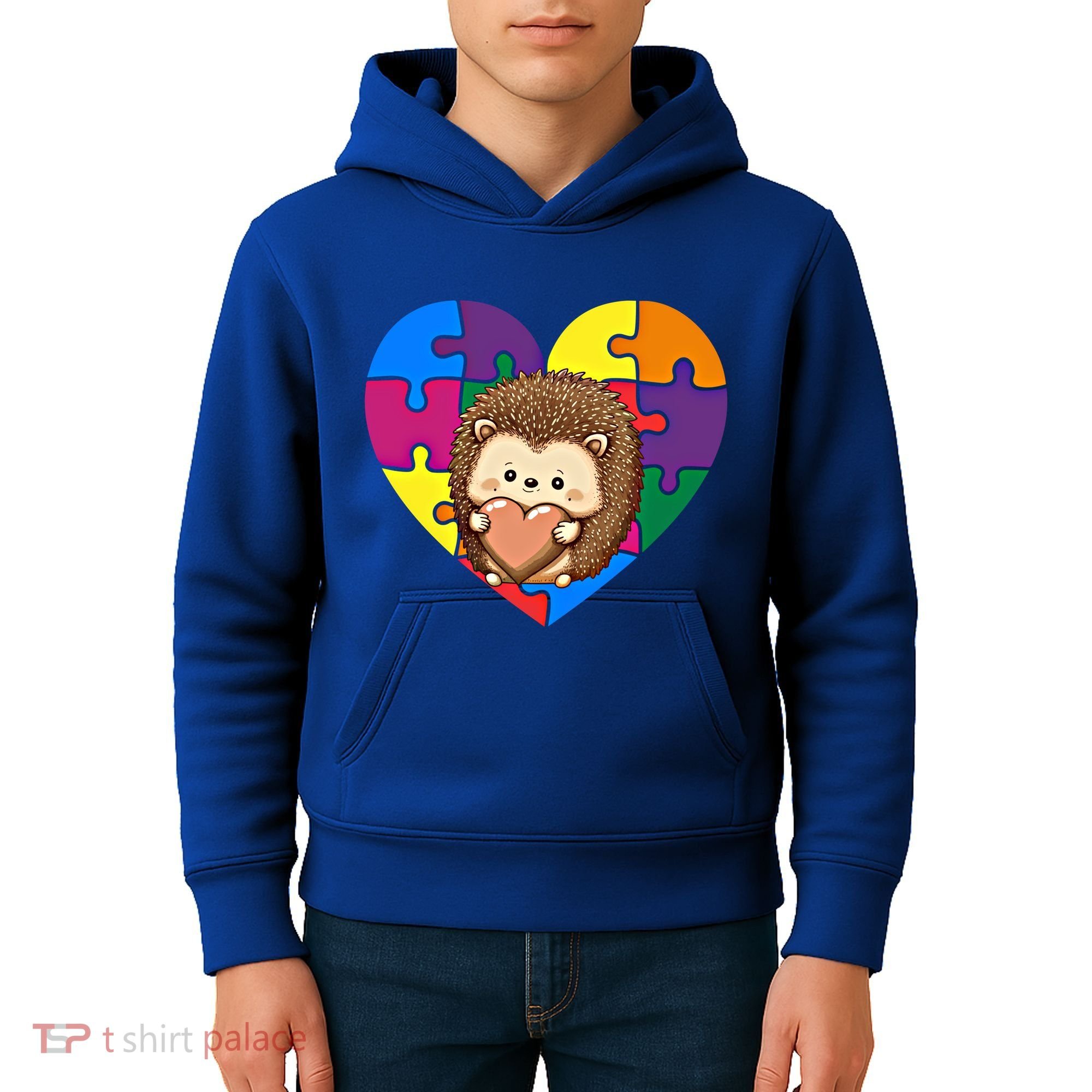 Autism Awareness Hedgehog Heart ValentineS Day Puzzle Piece Funny Gift Kids Hoodie