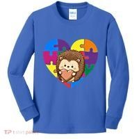 Autism Awareness Hedgehog Heart ValentineS Day Puzzle Piece Funny Gift Kids Long Sleeve Shirt thumb 0