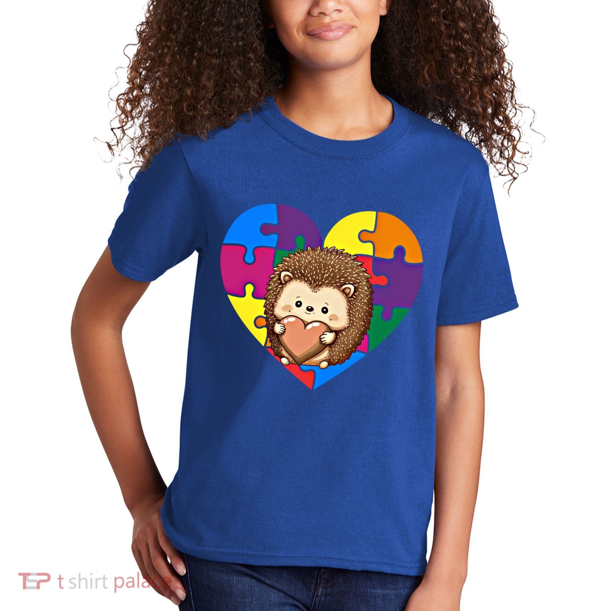 Autism Awareness Hedgehog Heart ValentineS Day Puzzle Piece Funny Gift Kids T-Shirt