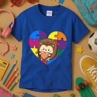Autism Awareness Hedgehog Heart ValentineS Day Puzzle Piece Funny Gift Kids T-Shirt thumb 3