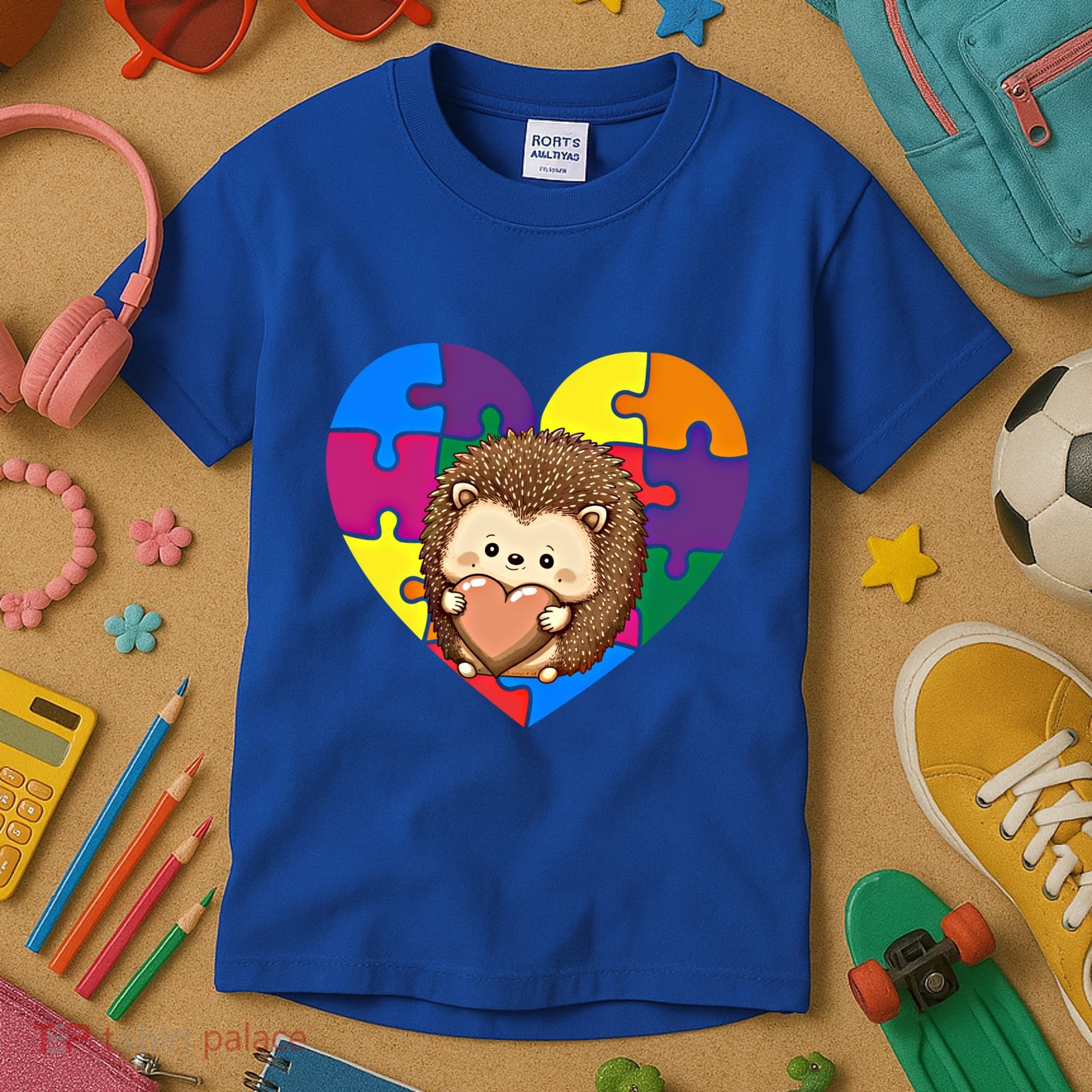 Autism Awareness Hedgehog Heart ValentineS Day Puzzle Piece Funny Gift Kids T-Shirt