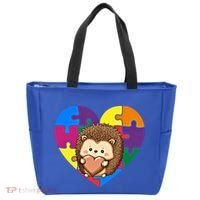 Autism Awareness Hedgehog Heart ValentineS Day Puzzle Piece Funny Gift Tote Bag thumb 0