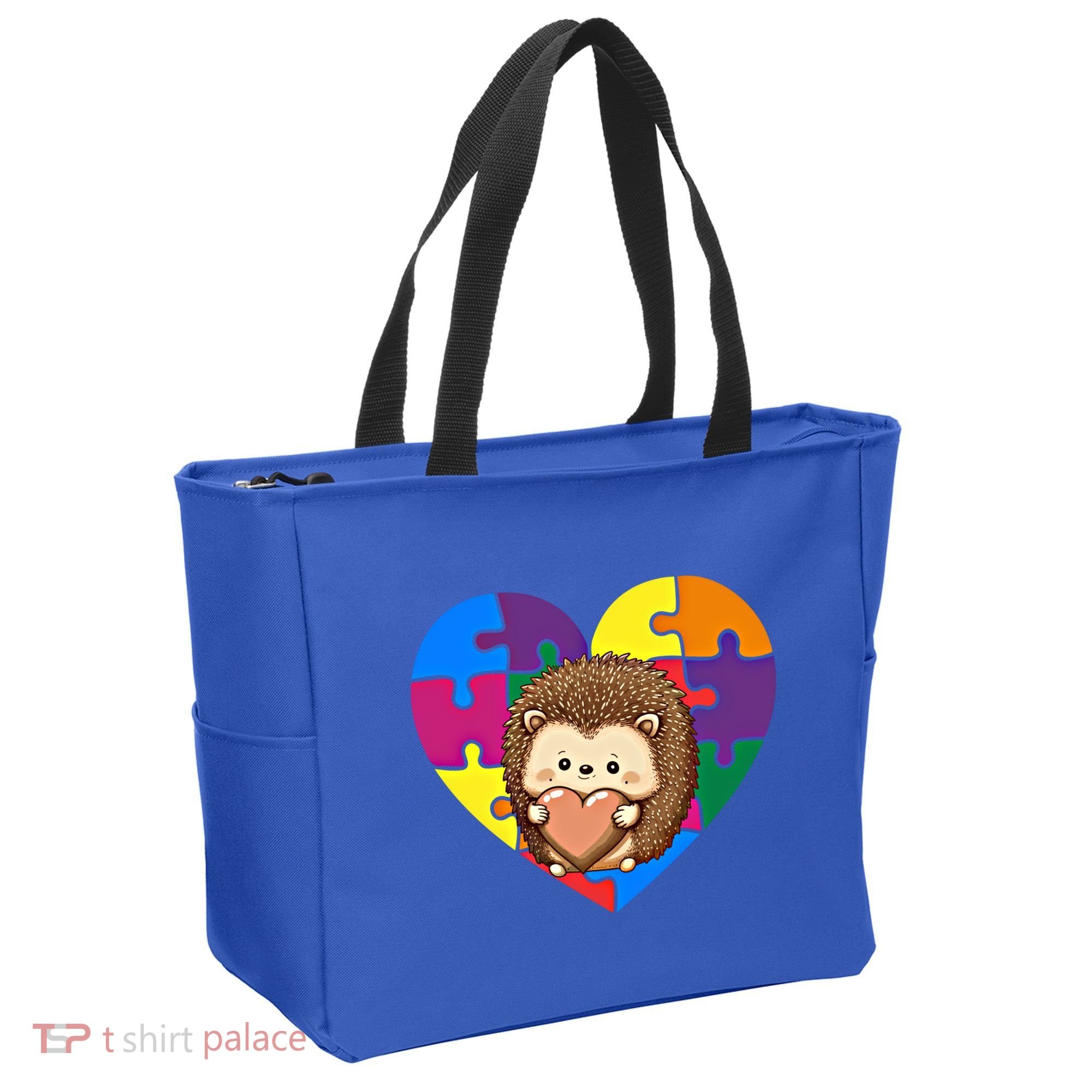 Autism Awareness Hedgehog Heart ValentineS Day Puzzle Piece Funny Gift Tote Bag