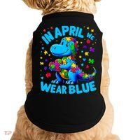 Autism Awareness In April We Wear Blue T-Rex Dino Doggie Tank thumb 0