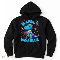 Autism Awareness In April We Wear Blue T-Rex Dino Hoodie thumb 0