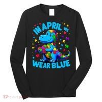 Autism Awareness In April We Wear Blue T-Rex Dino Long Sleeve Shirt thumb 0