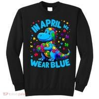 Autism Awareness In April We Wear Blue T-Rex Dino Sweatshirt thumb 0