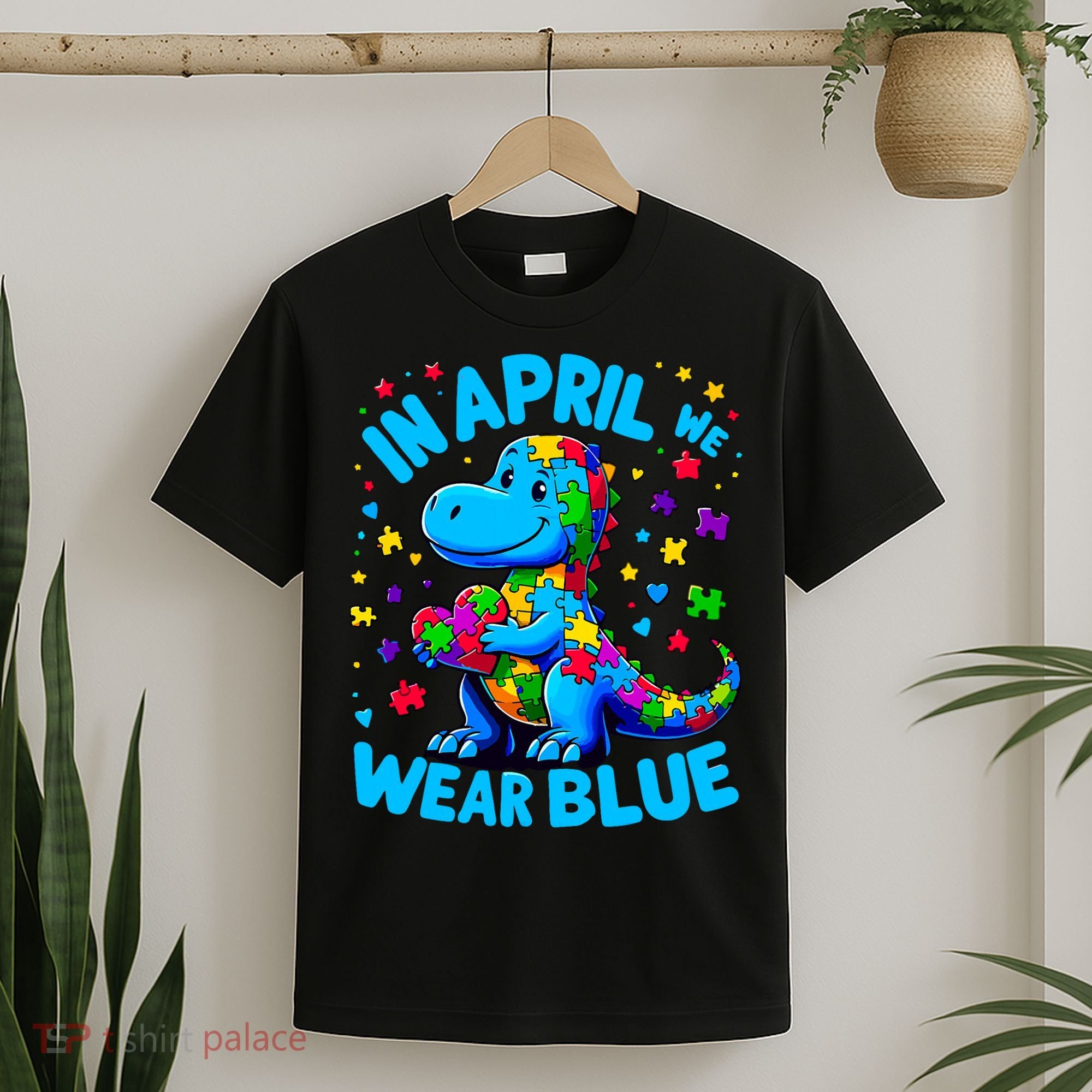 Autism Awareness In April We Wear Blue T-Rex Dino T-Shirt