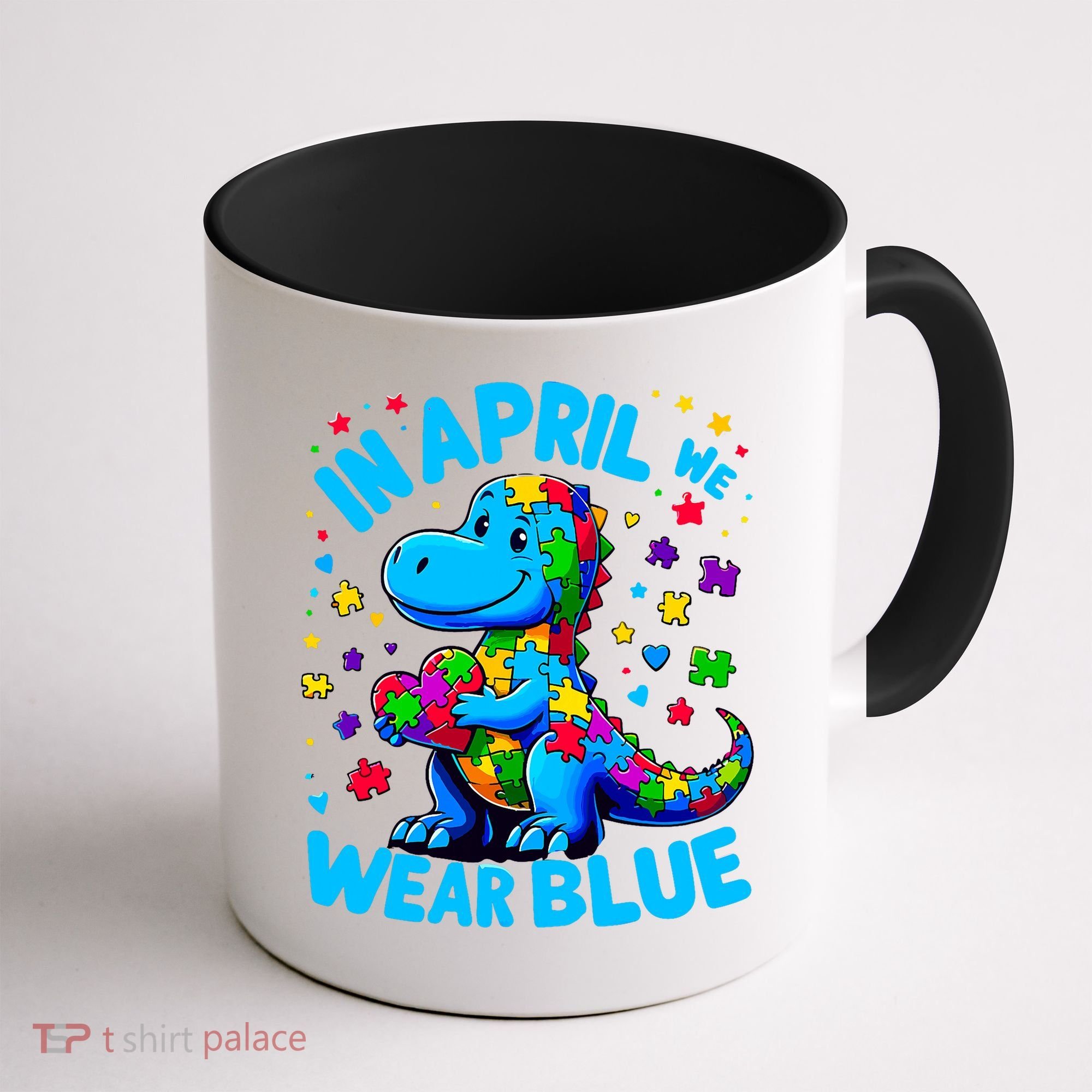 Autism Awareness In April We Wear Blue T-Rex Dino Coffee Mug