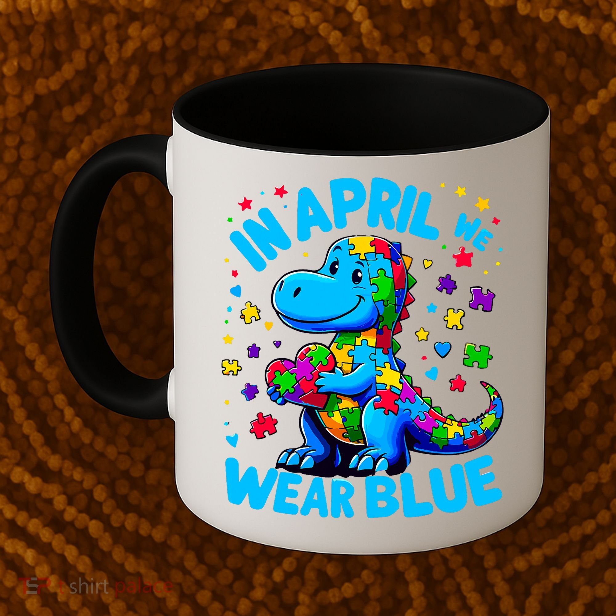 Autism Awareness In April We Wear Blue T-Rex Dino Coffee Mug