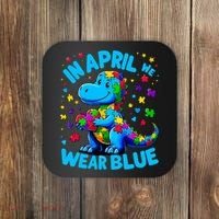Autism Awareness In April We Wear Blue T-Rex Dino Coaster thumb 0
