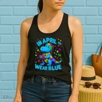 Autism Awareness In April We Wear Blue T-Rex Dino Women's Tank Top thumb 2