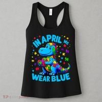 Autism Awareness In April We Wear Blue T-Rex Dino Women's Tank Top thumb 3