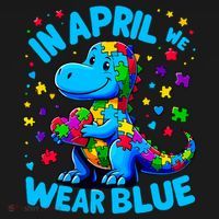 Autism Awareness In April We Wear Blue T-Rex Dino Baby Bodysuit thumb 2