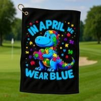 Autism Awareness In April We Wear Blue T-Rex Dino Golf Towel thumb 1