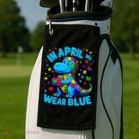 Autism Awareness In April We Wear Blue T-Rex Dino Golf Towel thumb 2