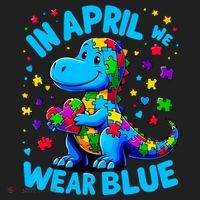 Autism Awareness In April We Wear Blue T-Rex Dino Golf Towel thumb 3