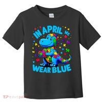Autism Awareness In April We Wear Blue T-Rex Dino Toddler T-Shirt thumb 0