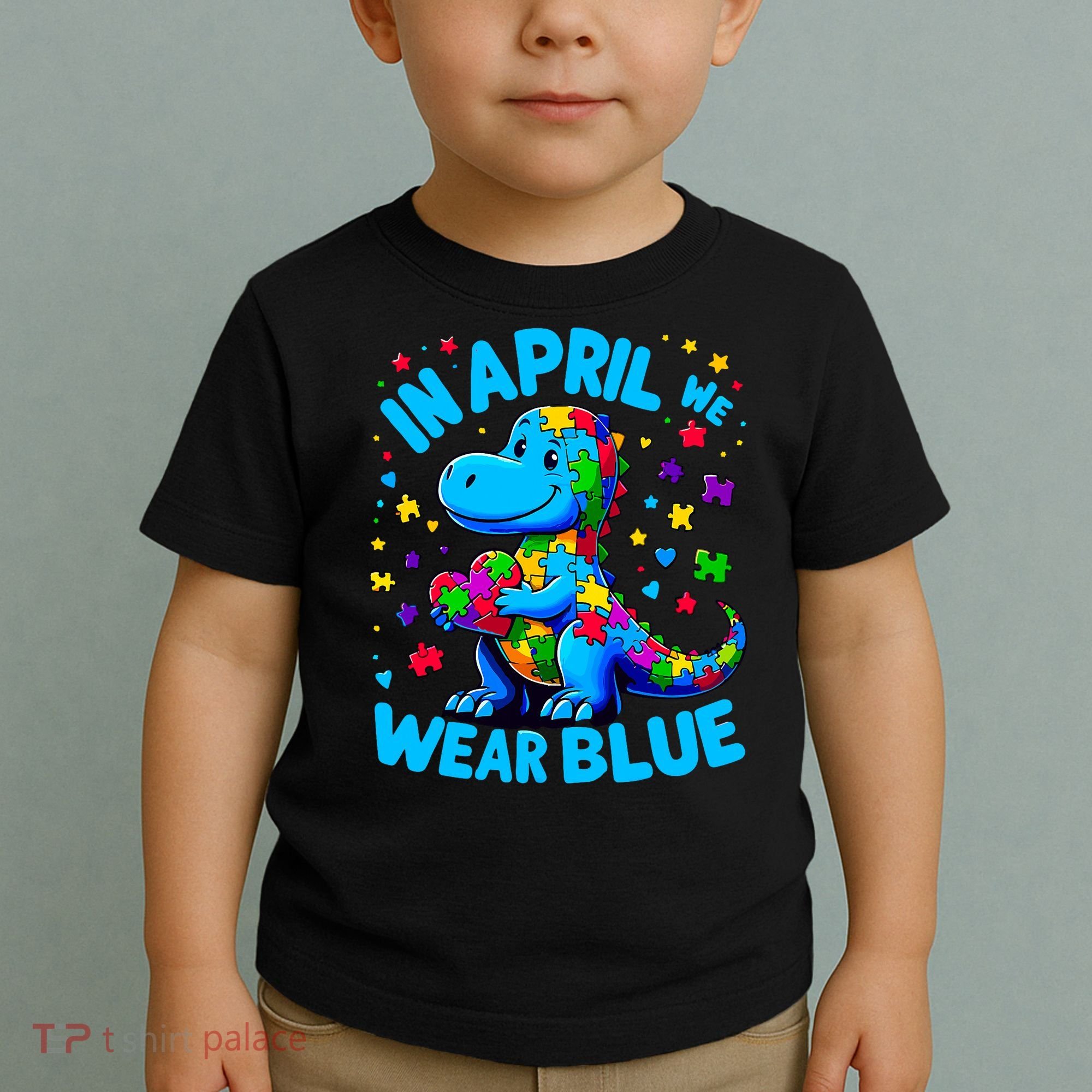 Autism Awareness In April We Wear Blue T-Rex Dino Toddler T-Shirt