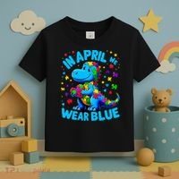 Autism Awareness In April We Wear Blue T-Rex Dino Toddler T-Shirt thumb 3