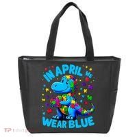 Autism Awareness In April We Wear Blue T-Rex Dino Tote Bag thumb 0