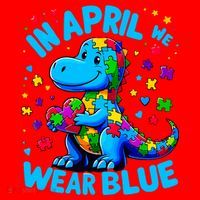 Autism Awareness In April We Wear Blue T-Rex Dino Santa Hat thumb 1