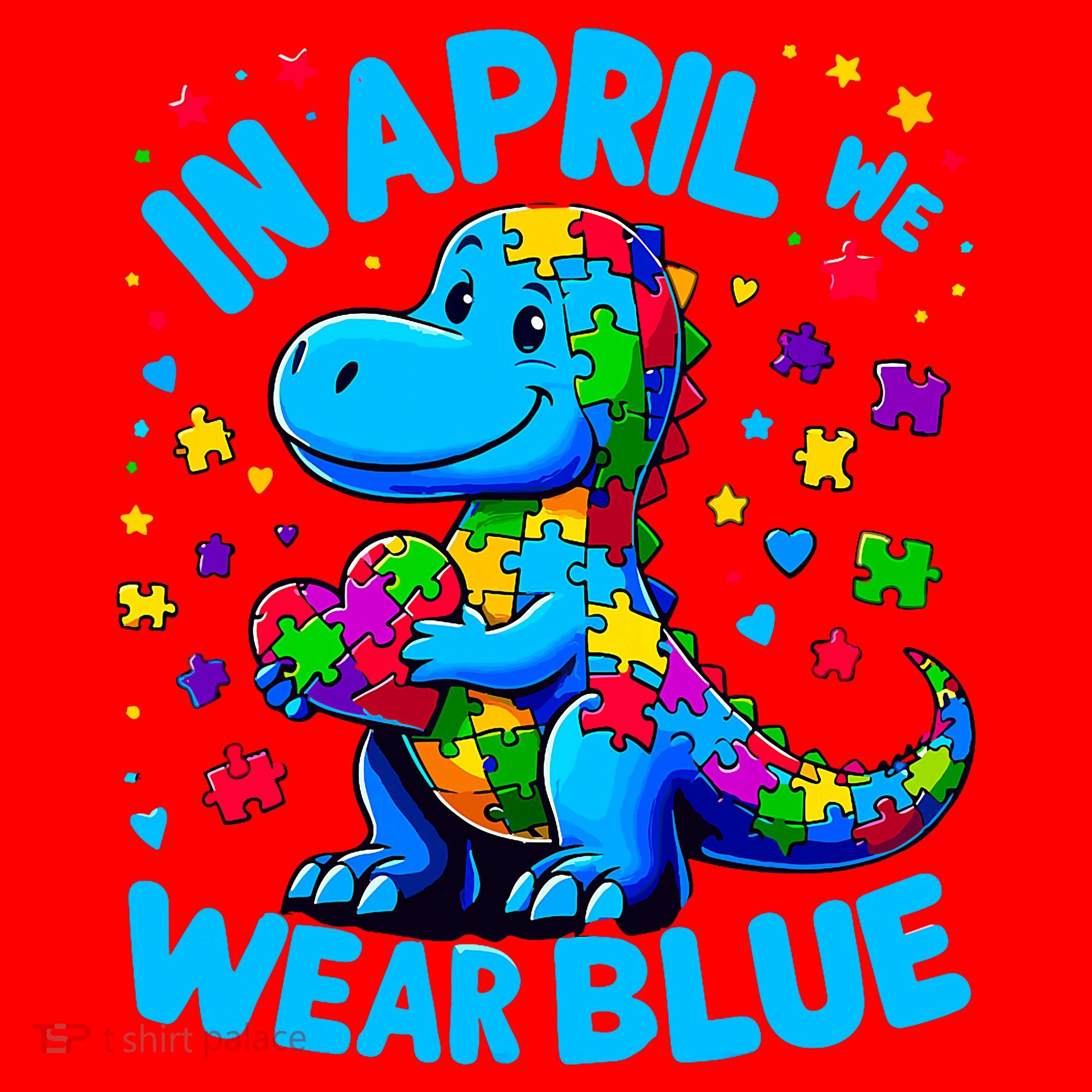 Autism Awareness In April We Wear Blue T-Rex Dino Santa Hat