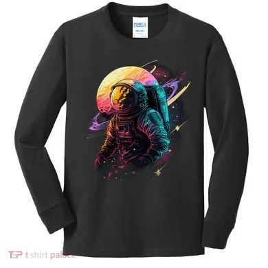 An Astronaut In Outer Space Kids Long Sleeve Shirt