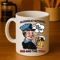 Alcoholic + Autistic IVe Got The Ism And The Tism Funny Coffee Mug thumb 4