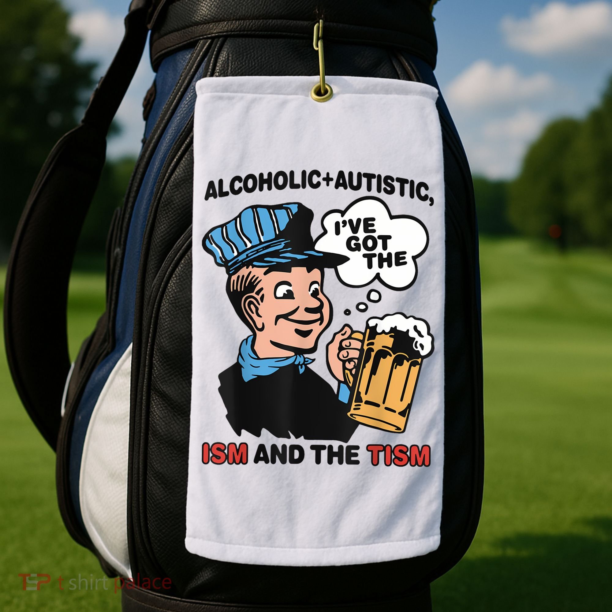 Alcoholic + Autistic IVe Got The Ism And The Tism Funny Golf Towel