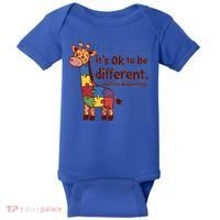 Autism Awareness ItS Ok To Be Different With Giraffe Cute Gift Baby Bodysuit thumb 0