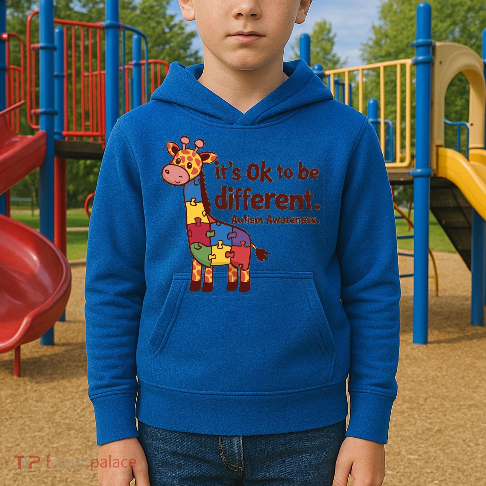 Autism Awareness ItS Ok To Be Different With Giraffe Cute Gift Kids Hoodie