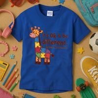 Autism Awareness ItS Ok To Be Different With Giraffe Cute Gift Kids T-Shirt thumb 3