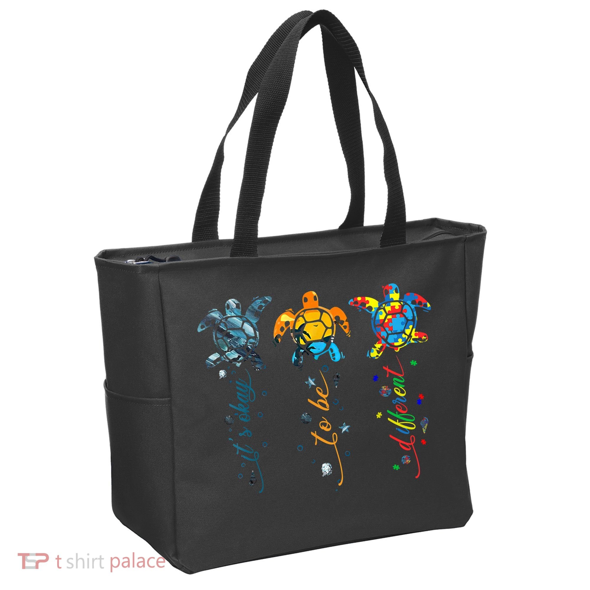Autism Awareness It's Ok To Be Different Sea Turtle Planet Tote Bag