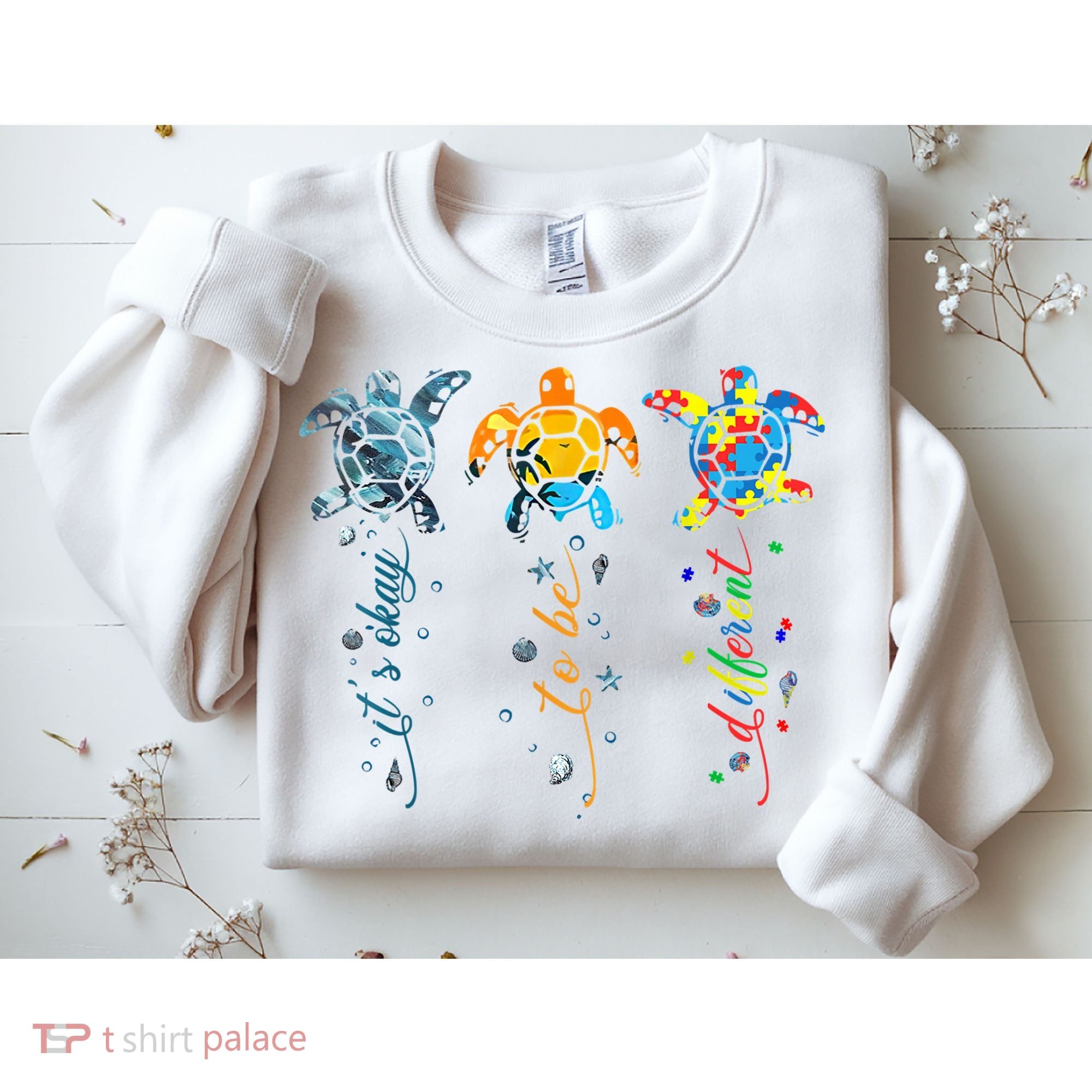 Autism Awareness It's Ok To Be Different Sea Turtle Planet Sweatshirt