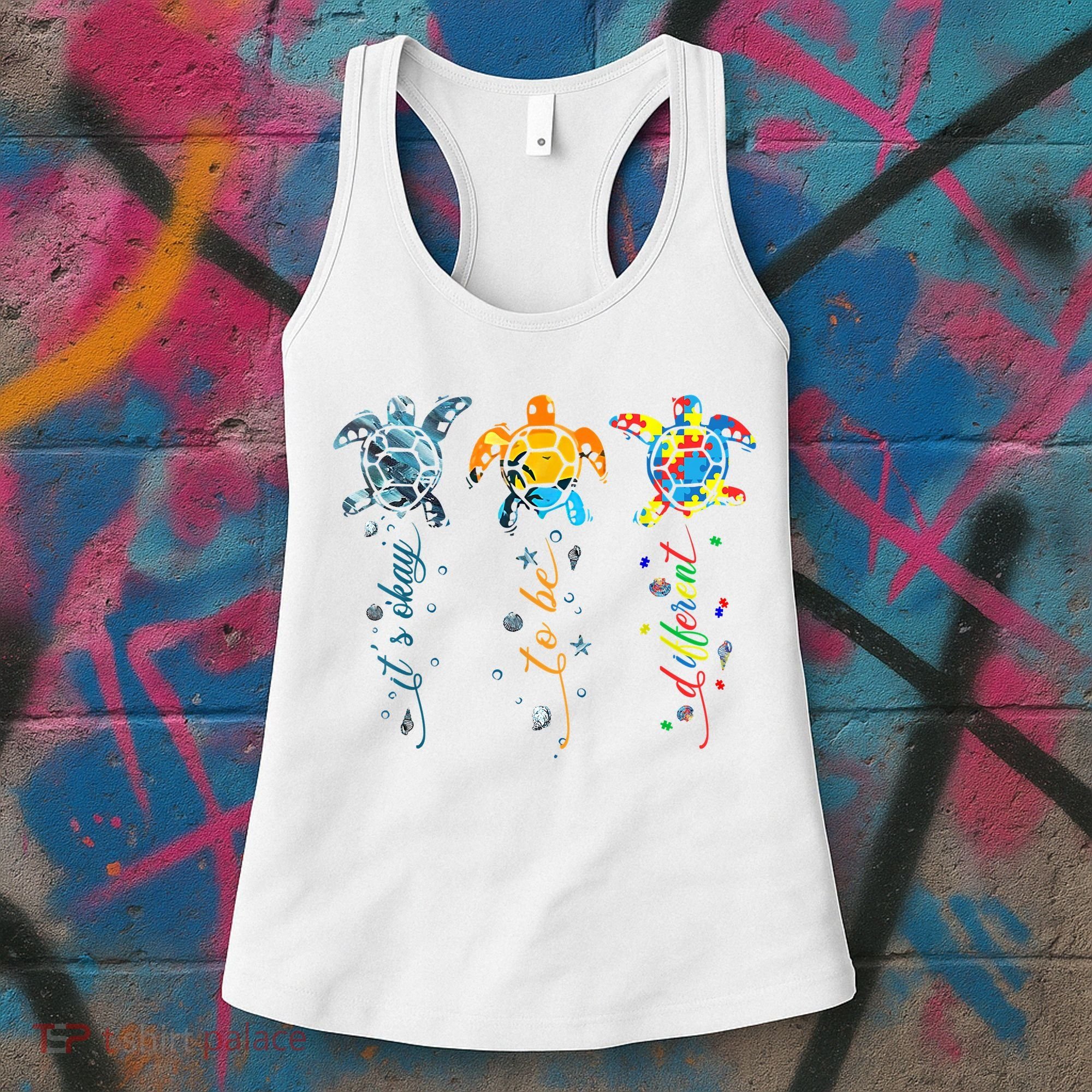 Autism Awareness It's Ok To Be Different Sea Turtle Planet Women's Tank Top