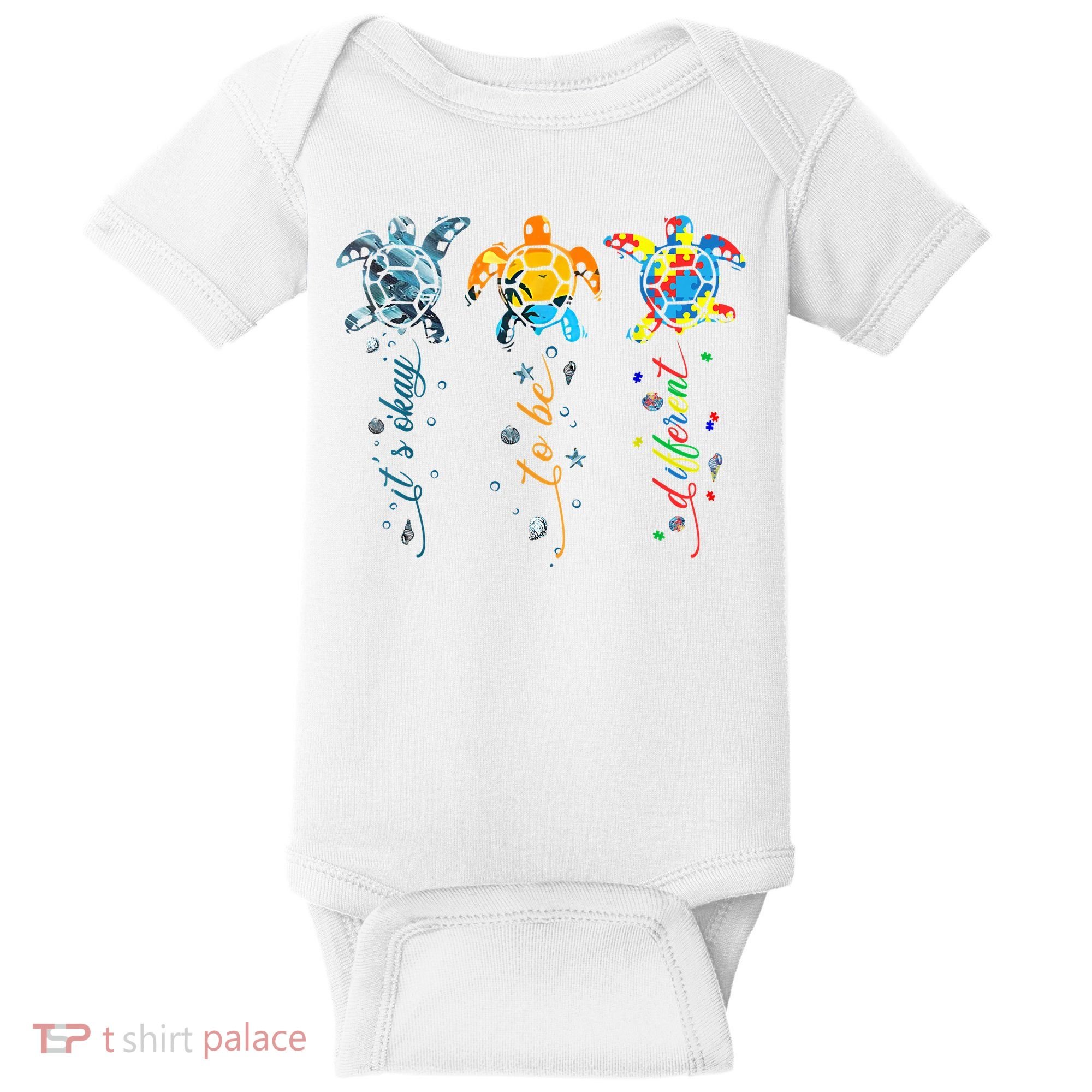 Autism Awareness It's Ok To Be Different Sea Turtle Planet Baby Bodysuit