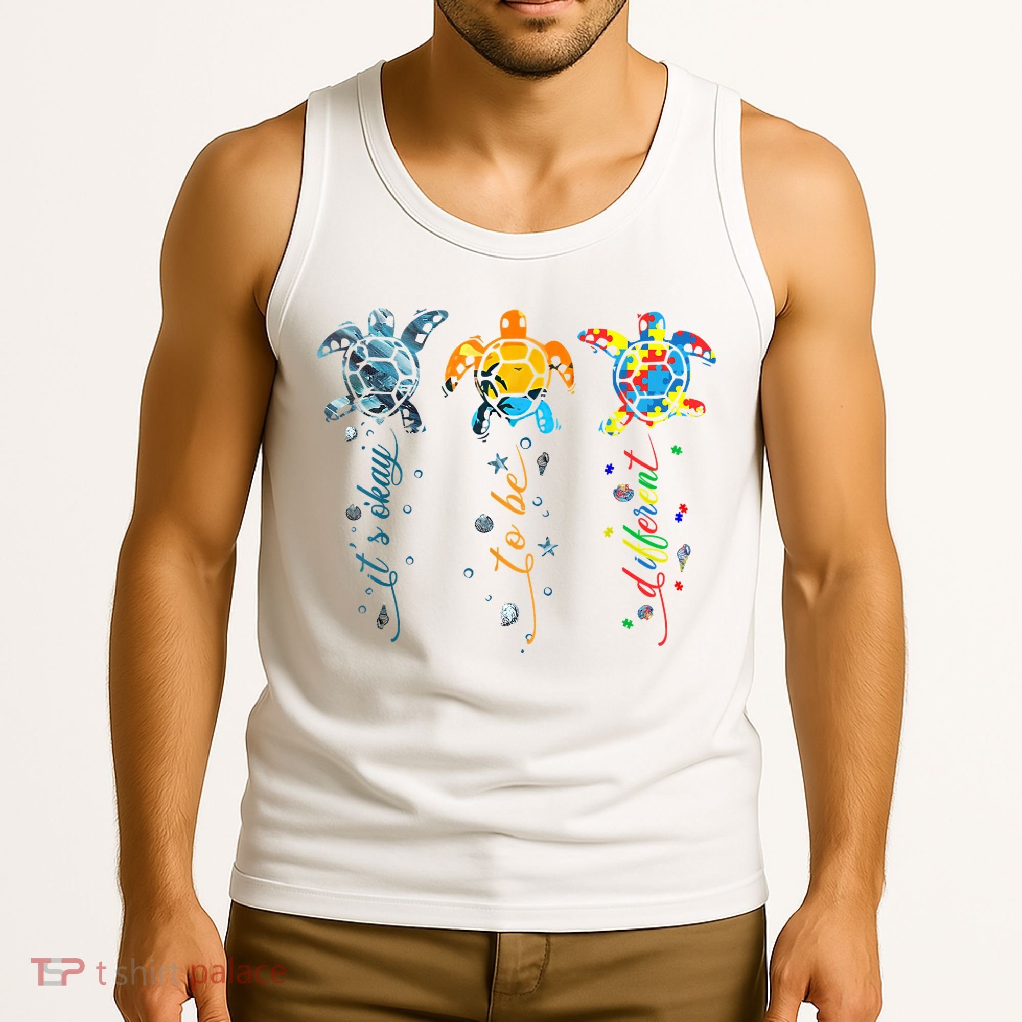 Autism Awareness It's Ok To Be Different Sea Turtle Planet Tank Top