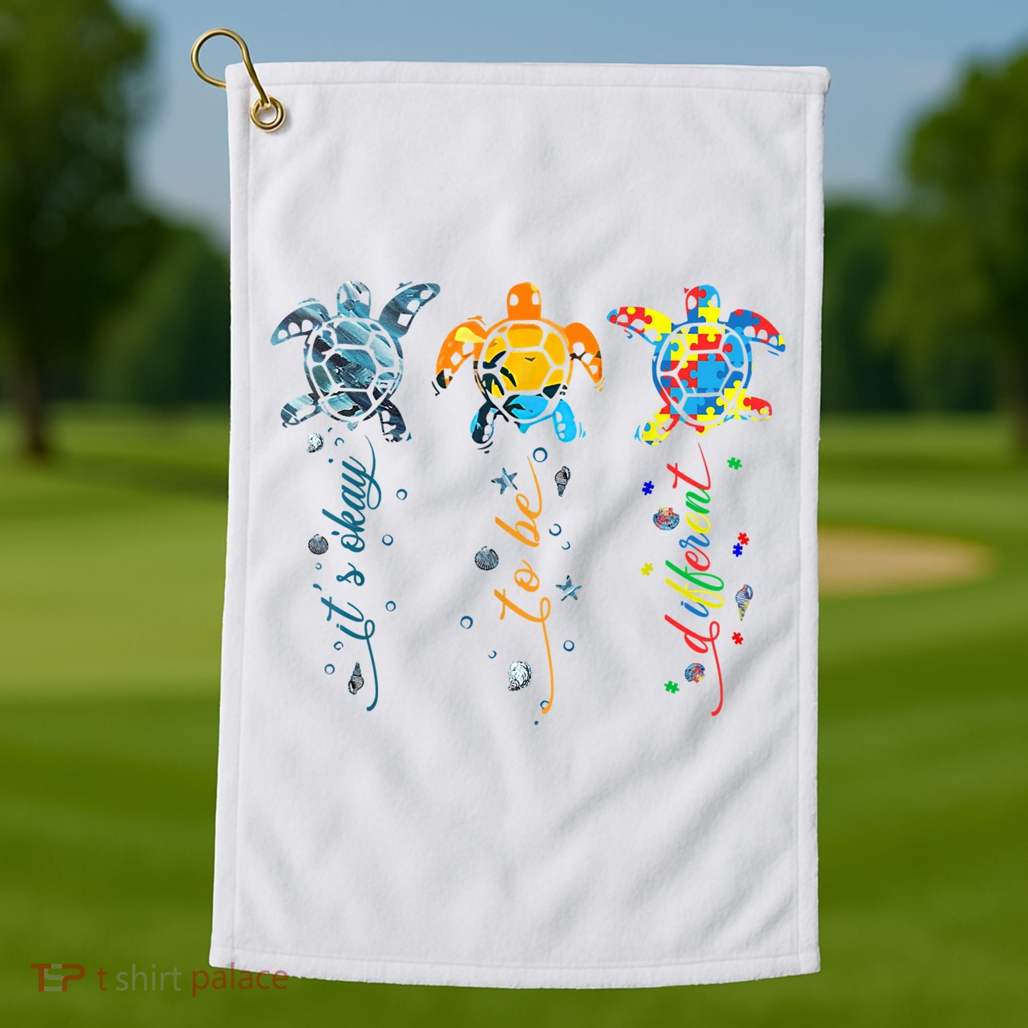 Autism Awareness It's Ok To Be Different Sea Turtle Planet Golf Towel