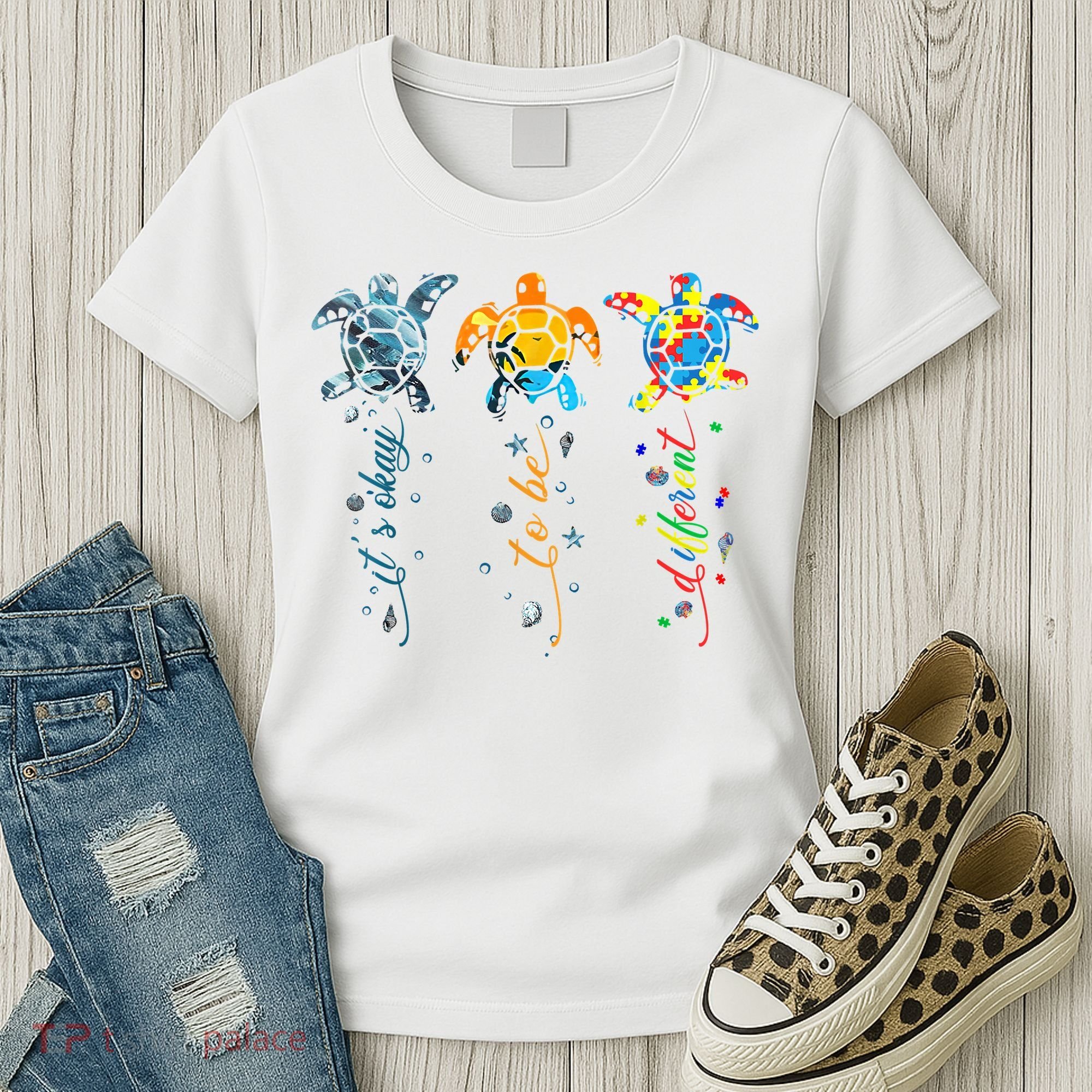 Autism Awareness It's Ok To Be Different Sea Turtle Planet Women's T-Shirt