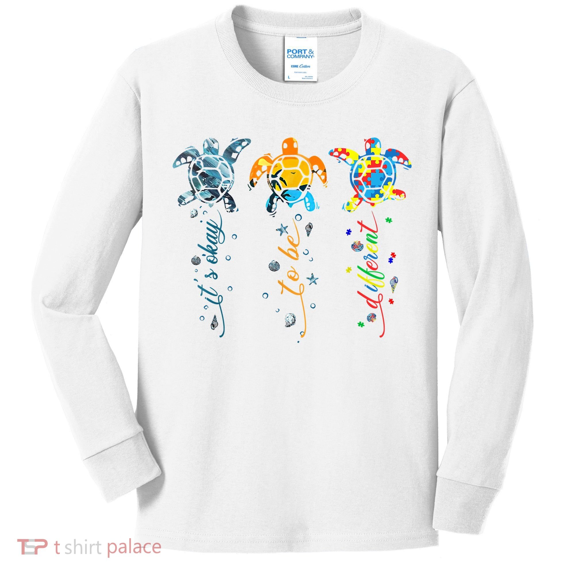 Autism Awareness It's Ok To Be Different Sea Turtle Planet Kids Long Sleeve Shirt