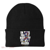 Autism Awareness In This Family Nobody Fights Alone Ribbon Beanie thumb 0