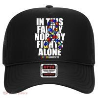 Autism Awareness In This Family Nobody Fights Alone Ribbon Hat thumb 0