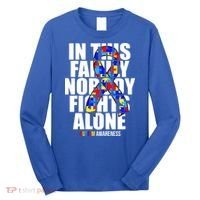 Autism Awareness In This Family Nobody Fights Alone Ribbon Long Sleeve Shirt thumb 0