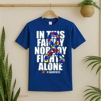 Autism Awareness In This Family Nobody Fights Alone Ribbon T-Shirt thumb 2